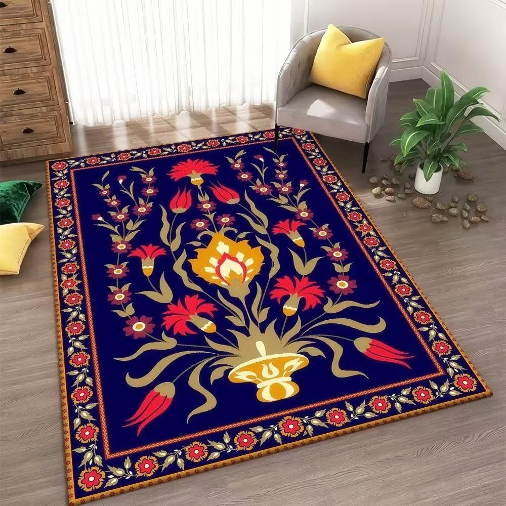 Tapis vintage pattern rouge floral aux finitions soignées pour salon 80x160