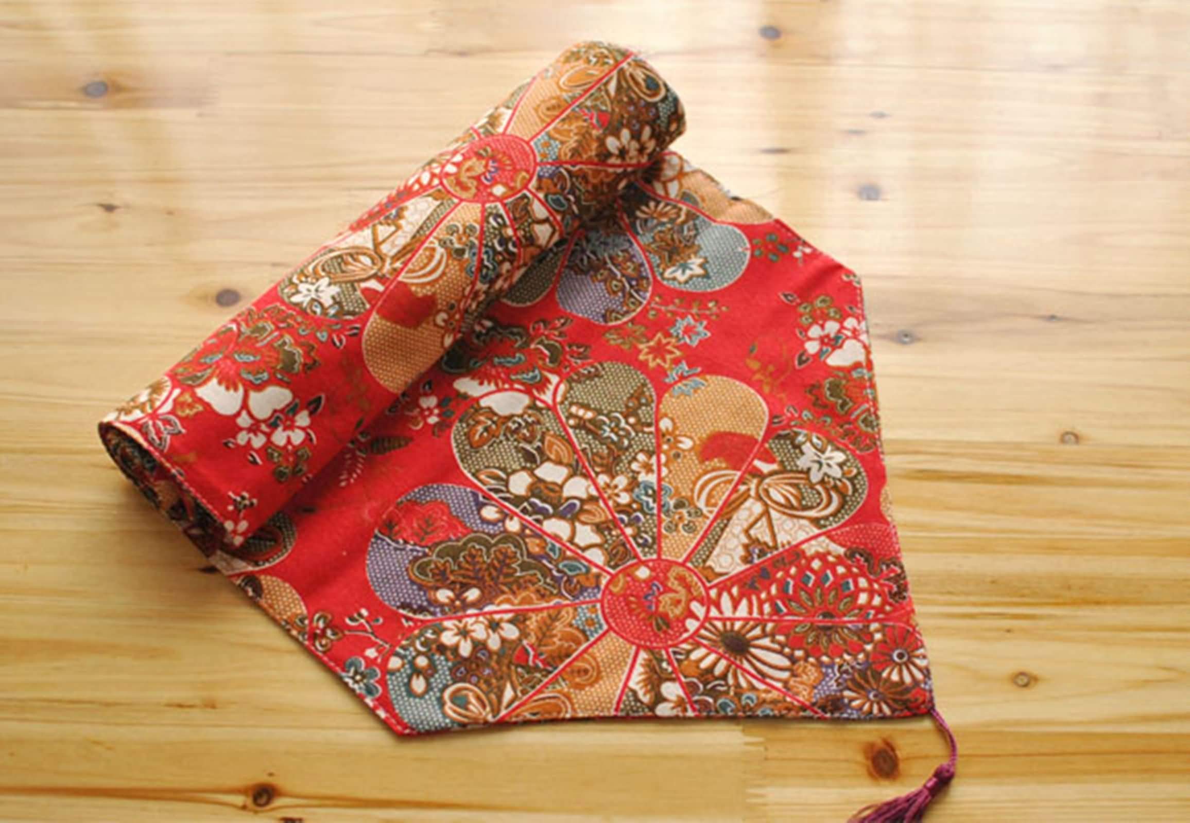 Runner Tavola Lino Cotone, Runner Tavola Rosso Modello a Ventaglio Vintage Runner Da Cucina, 30x200CM