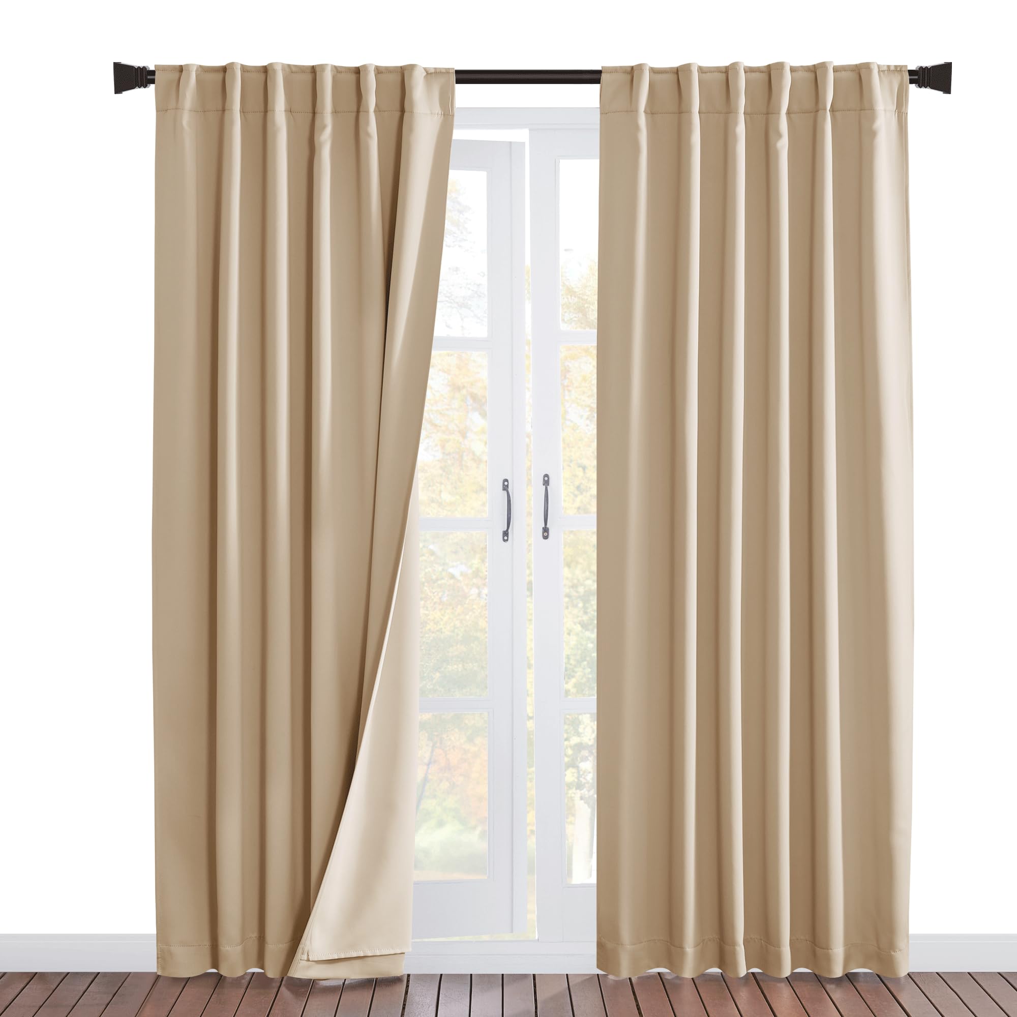 NICETOWN Living Room Noise Reducing Curtains, Privacy Protection & Completely Shaded Back Tab Rod Pocket Drapes, Sound Preventing Insulated Window Treatment Panels(Biscotti Beige, 2 Pieces, W62 x L84)