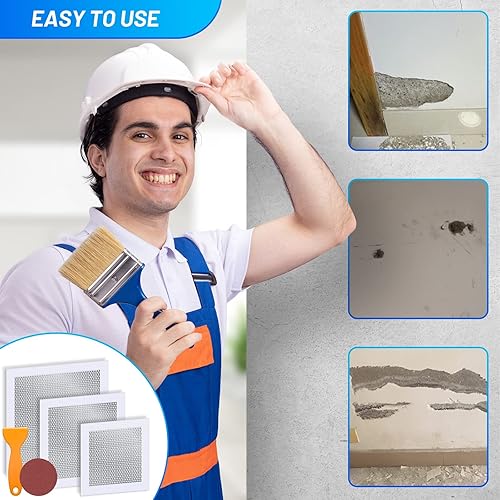 Miniatura 7 de Ranekie - Paquete de 14 parches de reparación de paneles de yeso, kit de reparación de paneles de yeso de 468 pulgadas con malla autoadhesiva