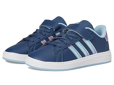 adidas Kids Grand Court 2.0 Elastic Lace Strap Shoes (Little Kid) Kids Shoes Preloved Ink/Iridescent/Clear Sky : 2 Little Kid M, Rubber