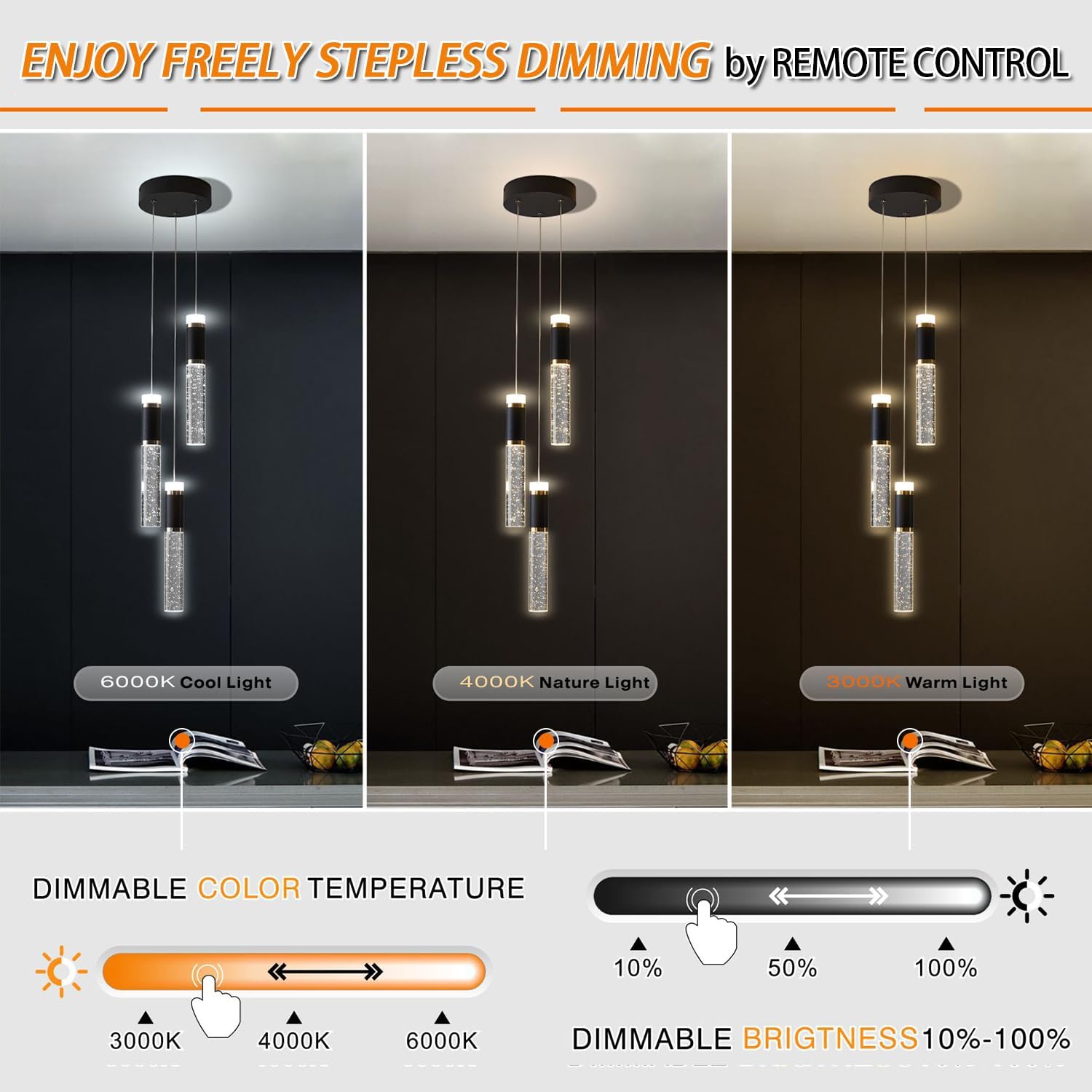 3-Light LED Pendant Light Modern Chandelier Hanging Chandelier Light Fixtures Adjustable Modern Led Pendant Ceiling Light Fixture for Kitchen, Island,Dining Room,Bedroom