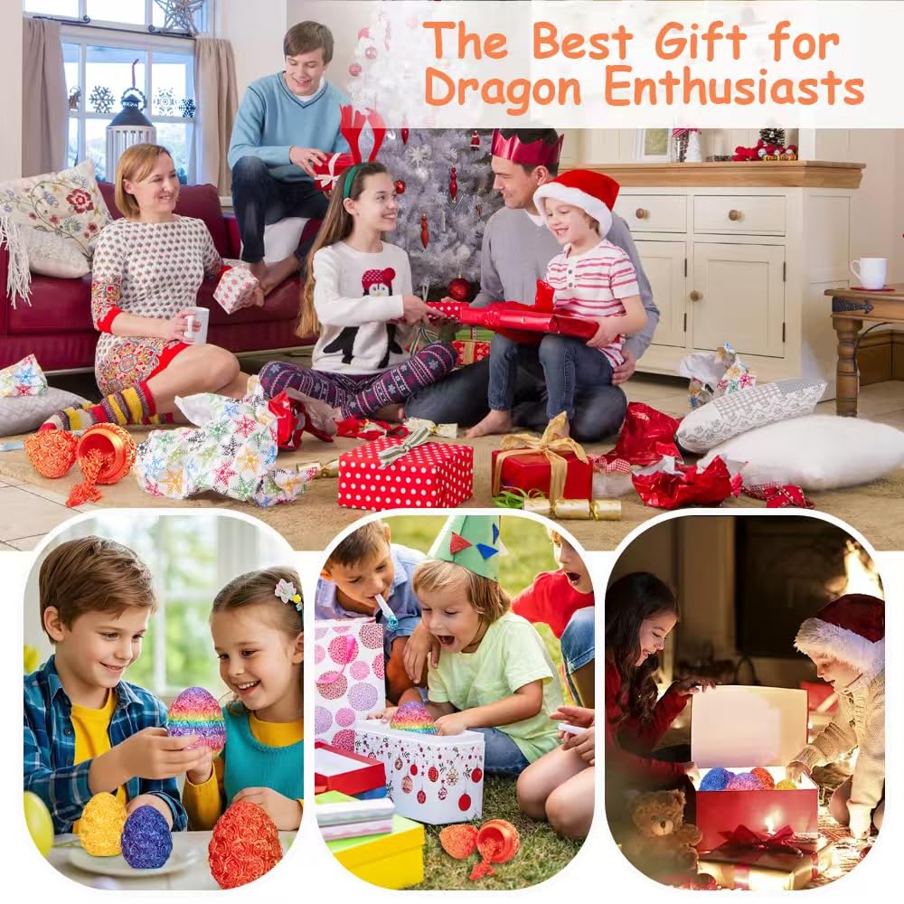 4 Pack 3D Printed Dragon,Dragon Eggs with Dragon Inside - Desktop Decor Collectible, Dragon Toy with Roses Design, for Boys and Girls