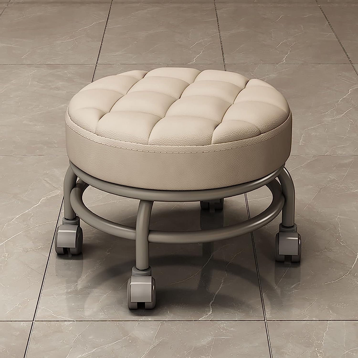 WROPZO Round Shoe Bench for Children Low Stool with Pulley, Soft Sponge Cushion and Movable Wheel Design, for Living Room or Hallway