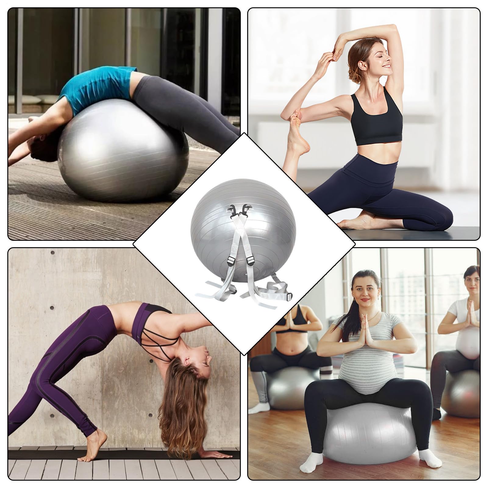 Pelota de fitness Salto Auxiliar - Pelota de Yoga Multifuncional Adicional Fitness - Pelota de Yoga Fitness - 250 kg de capacidad - Bola auxiliar multifuncional - Correas ajustables