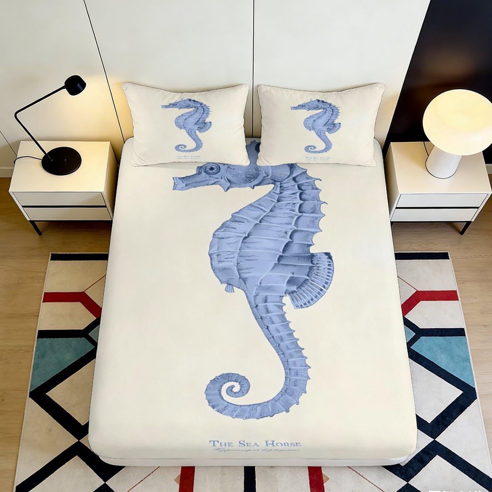 3D Printed sea horse Fitted Sheet for bedroom, Microfiber soft touch, wrinkle resistant, guest room bedding decor 90x200x25cm