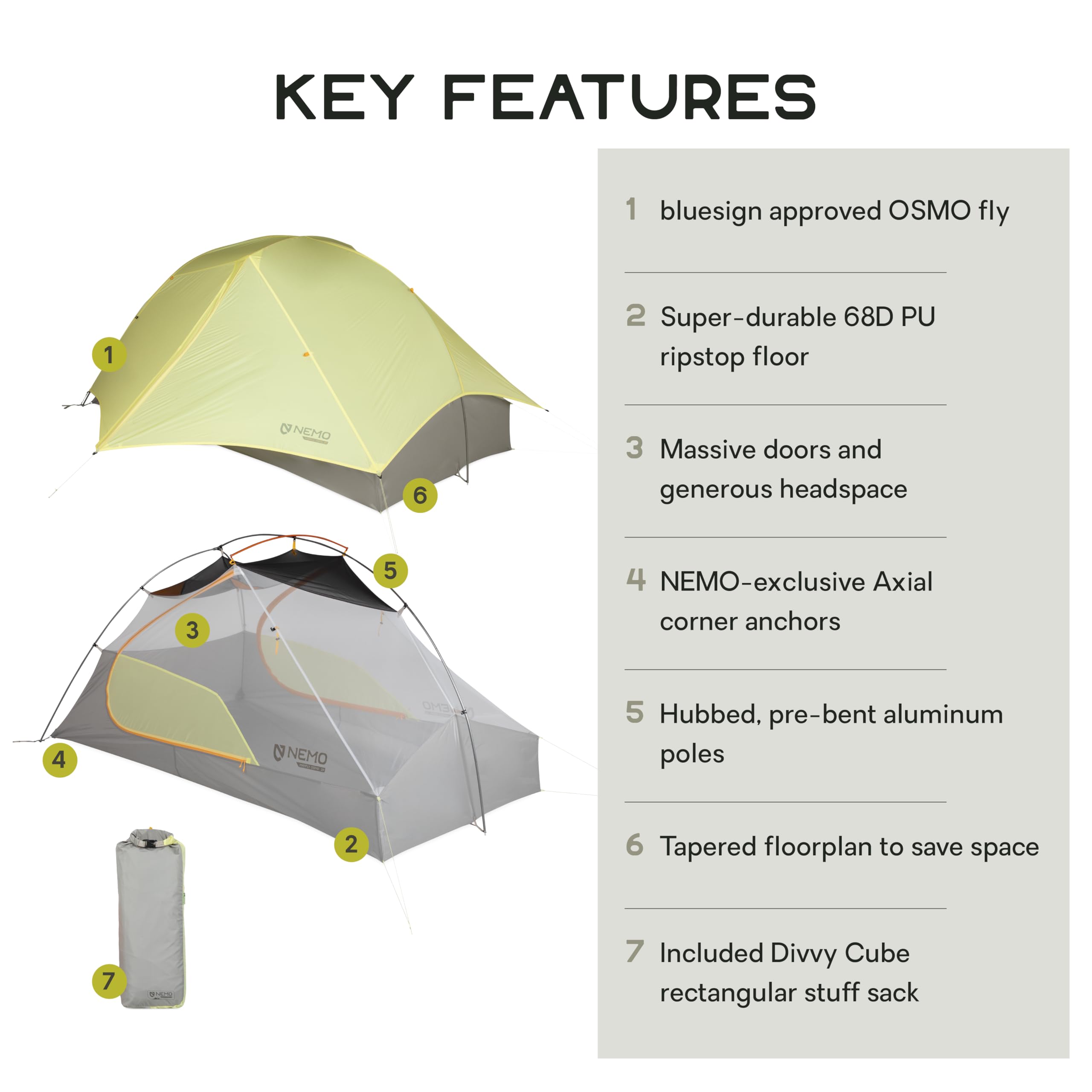NEMO Equipment Mayfly OSMO Lightweight Backpacking Tent - 2-Person - Citron/Mango
