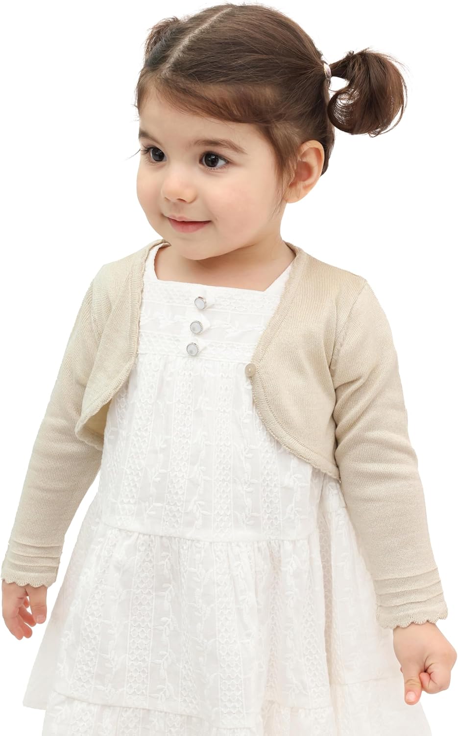 Lilax Baby Girls' Long Sleeve Cardigan Shrug, Button Closure Knitted Bolero - Image 2