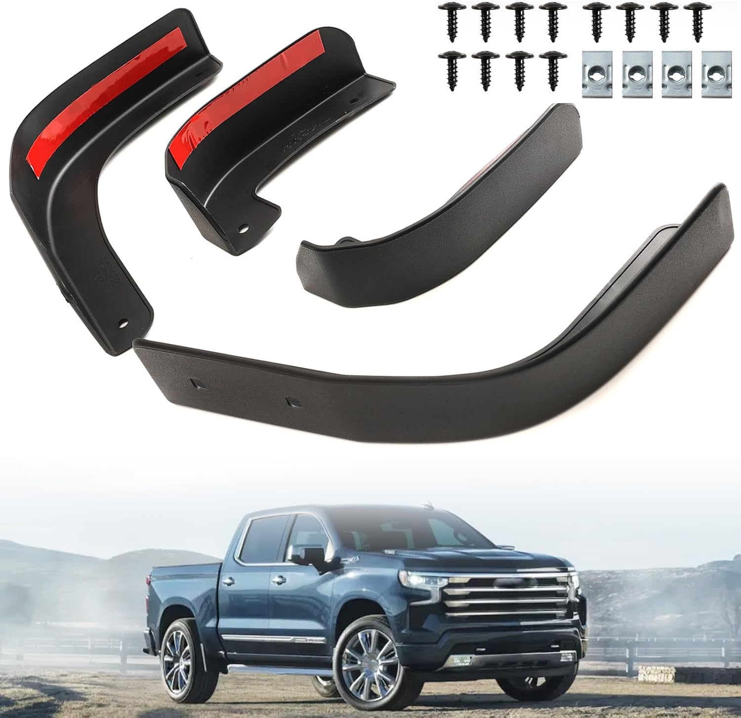 XUKEY Mud Flap Delete for 2019-2025 Chevy Silverado Mud Guards Mudflaps Delete Compatible with Chevrolet Silverado 1500 Accessories Front and Rear Mudflap Replacement Kit