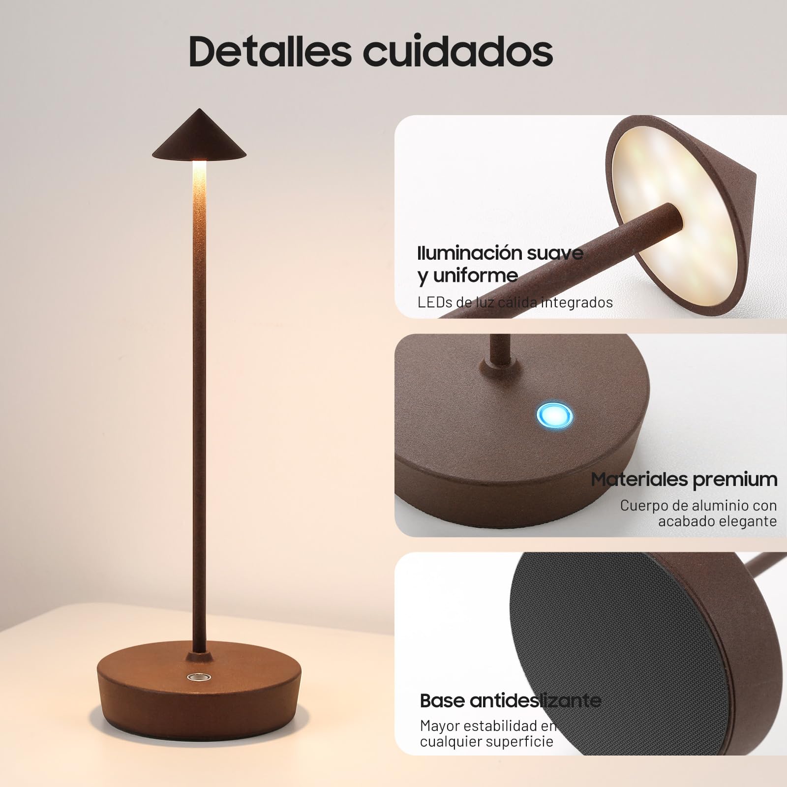 Lámpara de Mesa sin Cable LED Recargable 6000mAh, 3 Modos de Luz, Brillo Regulable Táctil, IP54, con Memoria, para Dormitorio, Terraza y Exteriorr (2x Corten)