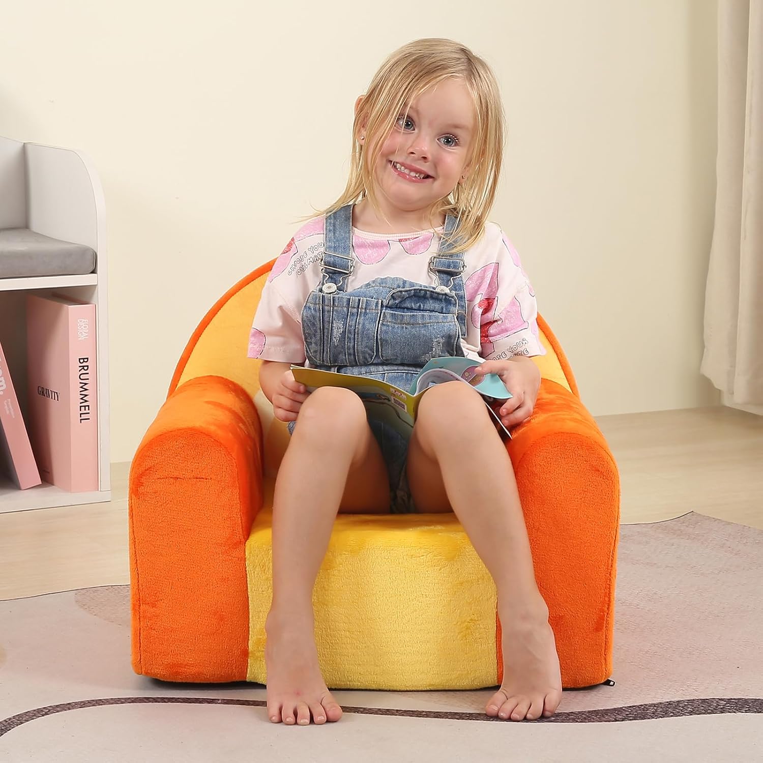 Comfy Cute Toddler Chair, Soft Kids Couch with High Density Foam, Toddler Reading Chair, Orange - Image 2