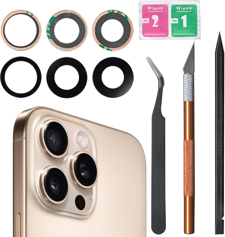 16 Pro Back Rear Camera Lens Glass Replacement for iPhone 16 Pro,16 Pro Max Camera Glass Replacement Kits for iPhone 16 Pro Max with Pre-Installed Adhesive and Repairing Toolkits