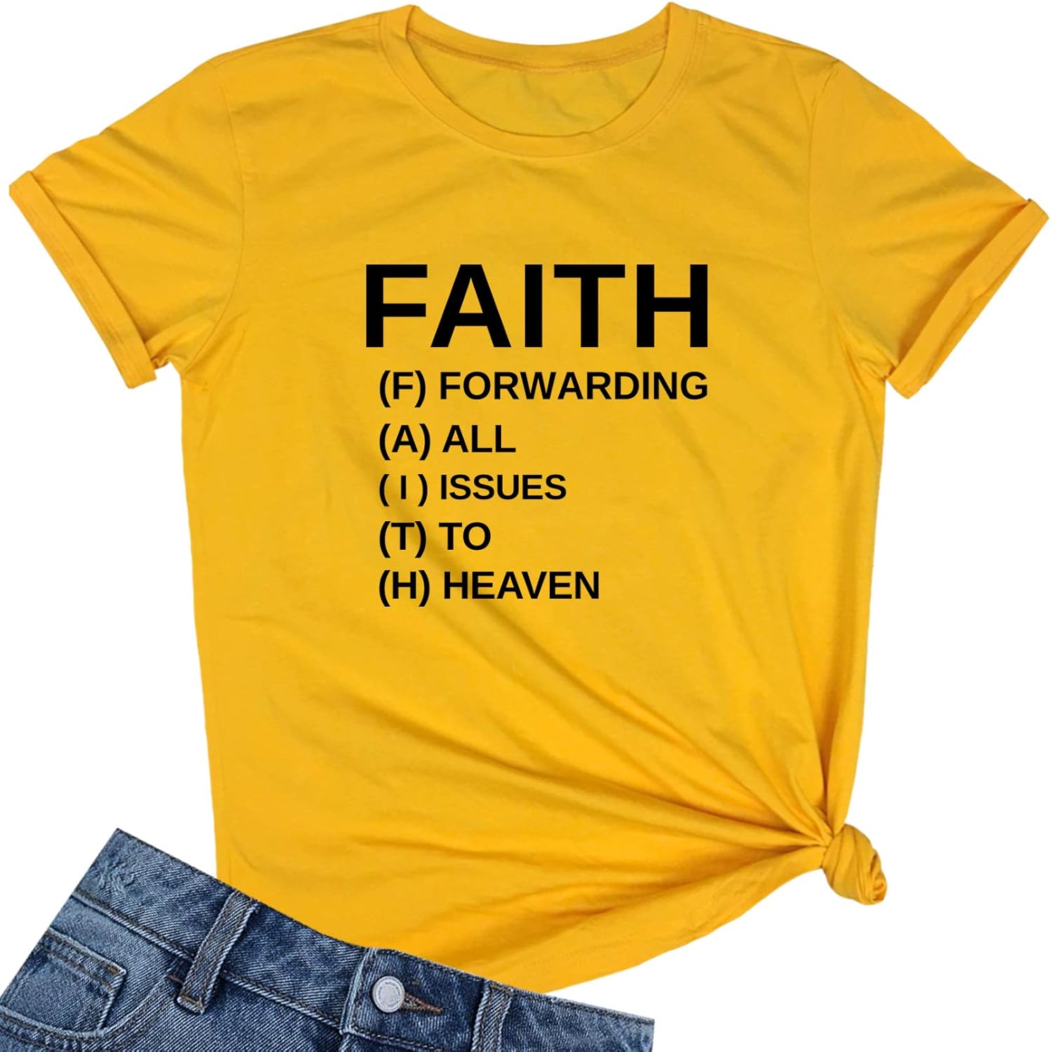 BLACKOO Women Faith Round Neck Graphic T Shirts Cute Funny Tops