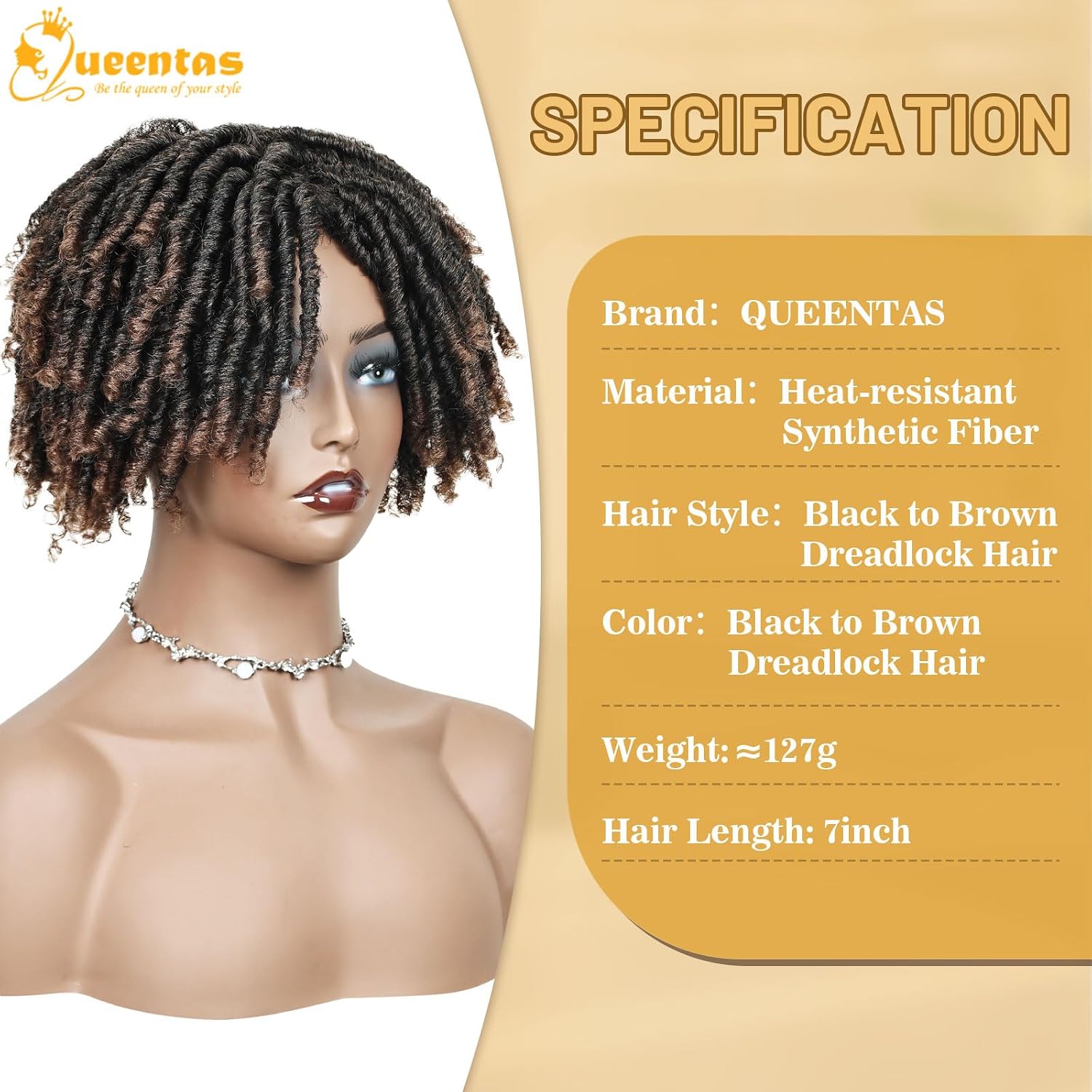 QUEENTAS Curly Toupee for Men and Women 10" Hair Pieces Dreadlock Hair 360°3D Cover Knotless Afro Braided Synthetic Hair Topper with 3 Clips(Black to Brown 1B/30)