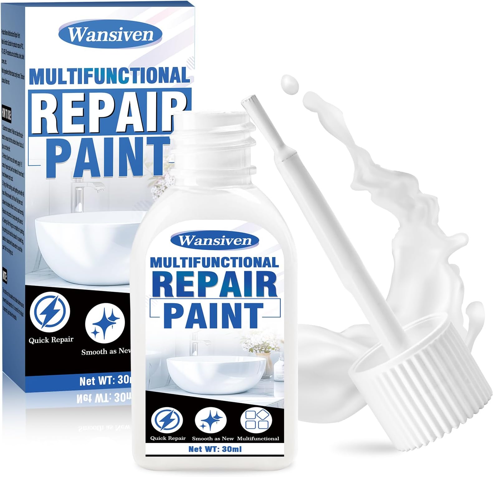 Enamel Touch Up Paint 30 ml, White Touch Up Paint Pen for Kitchen Appliances & Bathroom, Multi-purpose touch-up paint for Radiator, Metal, Ceramic, Fridge, Sink, Furniture, Wall (Semi-gloss)