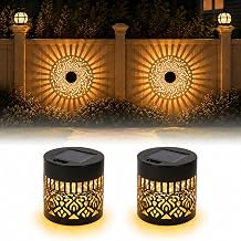 2Pack Decorative Solar Mandala Lights,Solar Powered Mandala Lights Outdoor Wall Deck Step Light Waterproof Fence Light for Garden Post Patio Backyard Yard Decor,Auto-On/Off Functionality Black Warm