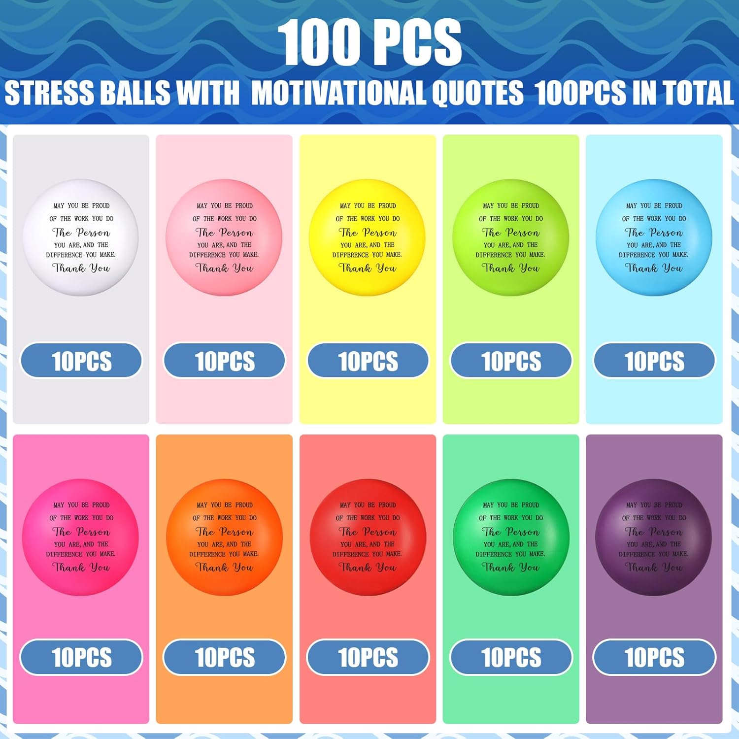 100 Pcs Thank You Gift Stress Balls Appreciation for May You Be Proud of The Work You Do Relief Anxiety Fidget Toys for Adults Employee Coworker Teacher Retirement
