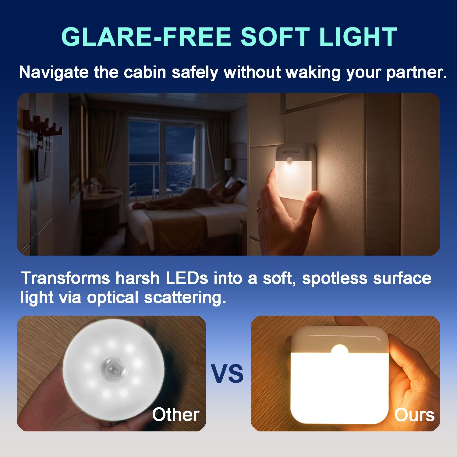 Lot de 4 veilleuses magnétiques avec détecteur de mouvement et batterie rechargeable LED pour une utilisation en intérieur dans la salle de bain, le couloir, la cabine, les toilettes, les