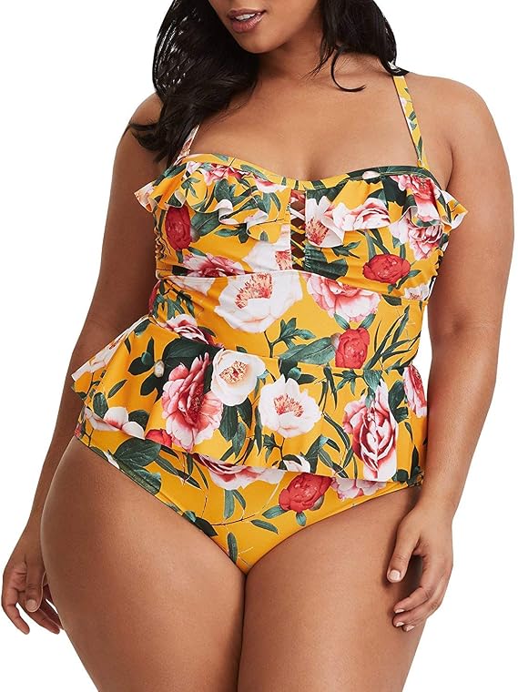 Plus Size Floral Print Backless Swimsuits
