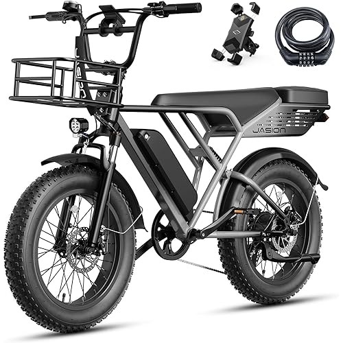 Jasion RetroVolt Electric Bike for Adults, 2000W Peak Motor- 30MPH Electric Dirt Bike, 48V 13AH Battery Mountain EBike, Max 70Miles Electric Motorcycle, 20'' X 4'' Fat Tire All-Terrain E-Bike