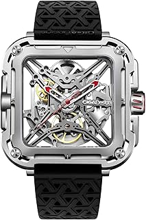 Orologio da polso meccanico da uomo, rettangolare, struttura in acciaio inox, vetro zaffiro, impermeabile di alta qualità 3ATM