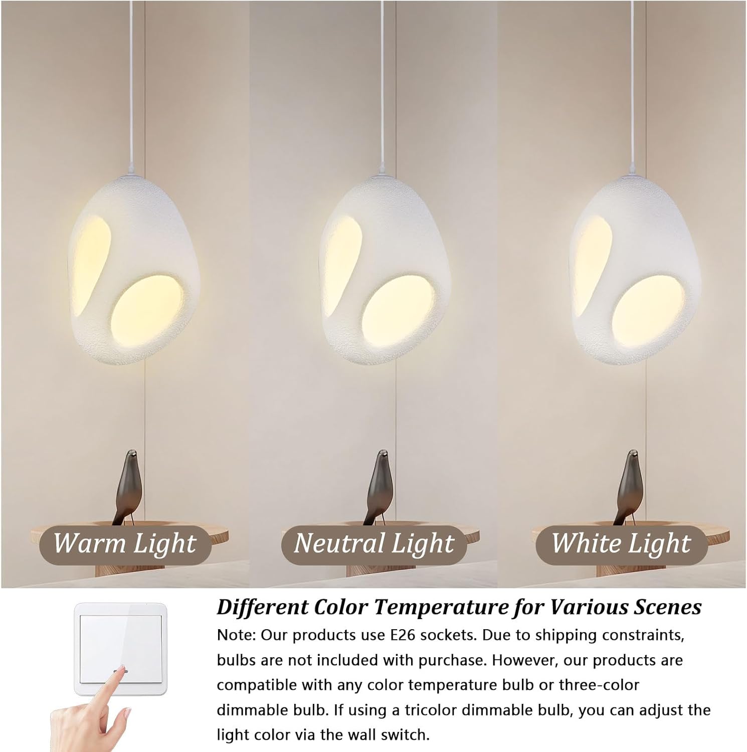 Modern Wabi-sabi Style Hanging Lamps Creative Hollow Pendant Lights E26 Kitchen Island Pendant Light Fixture 11in*15in Adjustable Lighting for Bedroom Living Room Dining Room