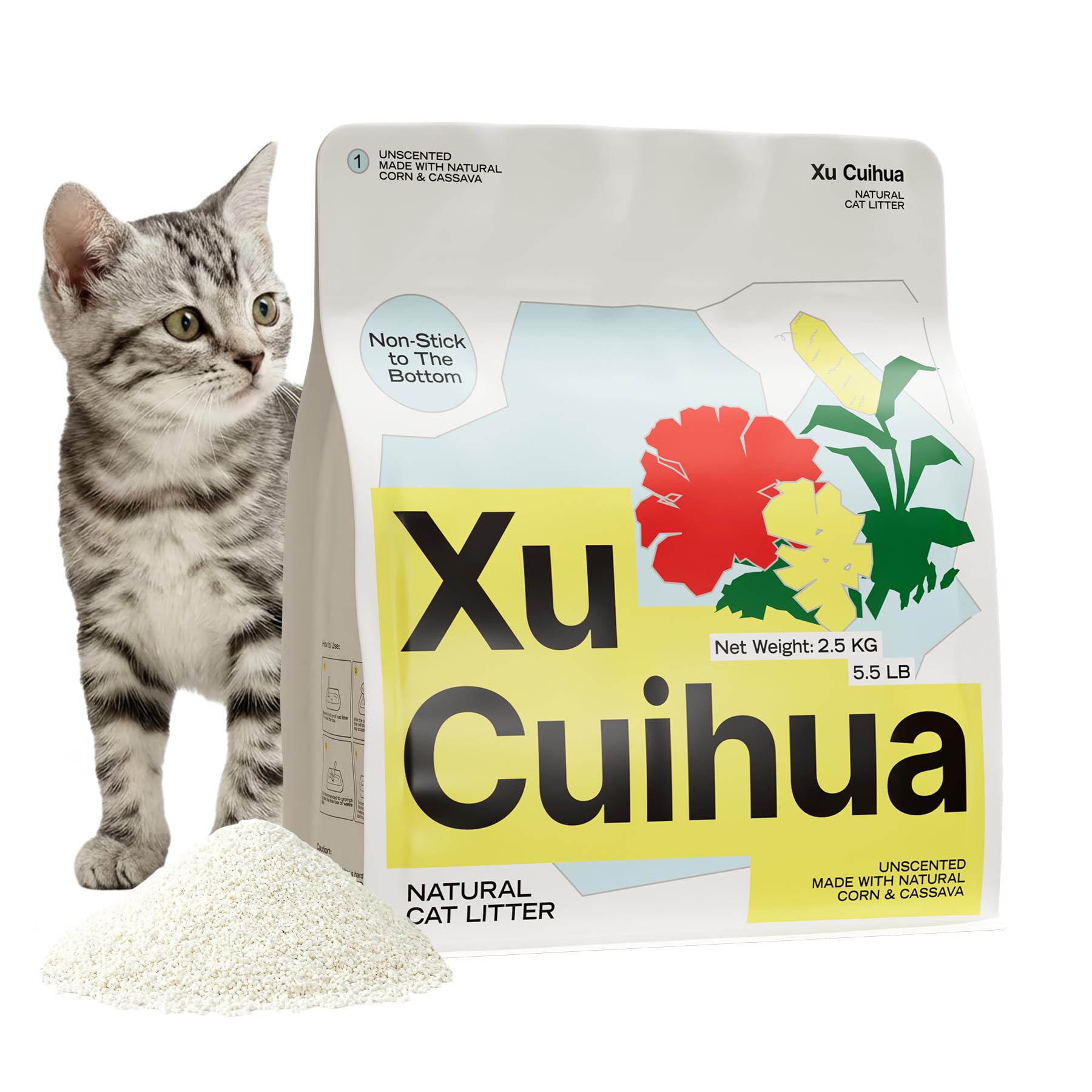 XuCuiHua Natural Cat Litter Unscented, 100% Plant-Based, 5.5 LB