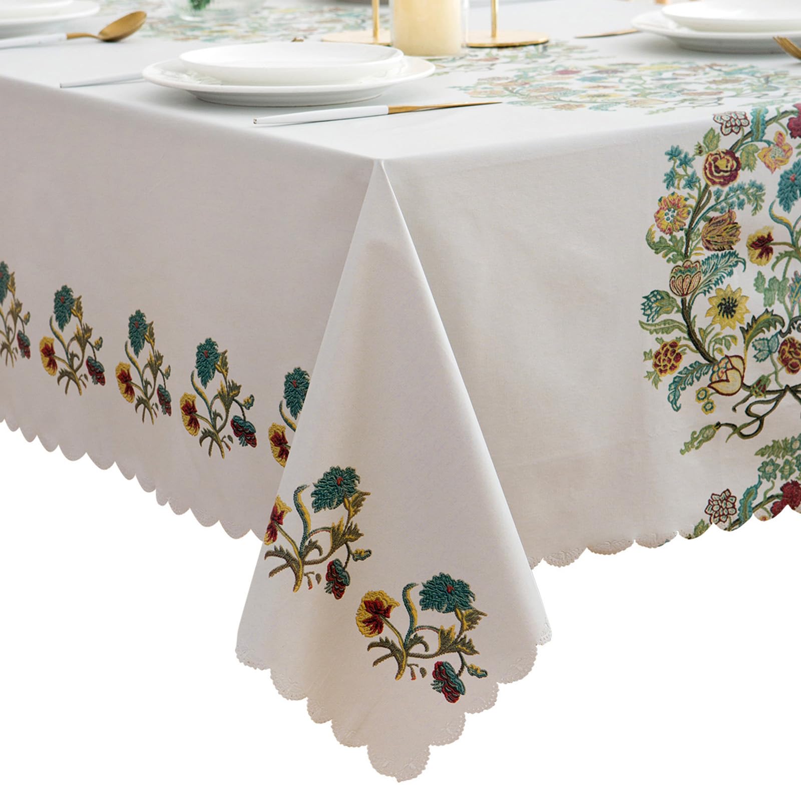 LIBERECOOPremium Floral Vinyl Tablecloth Set - Waterproof Oilproof PVC Table Cover for Square Tables- Heavy-Duty Indoor/Outdoor Use (52" x 52“ Square)