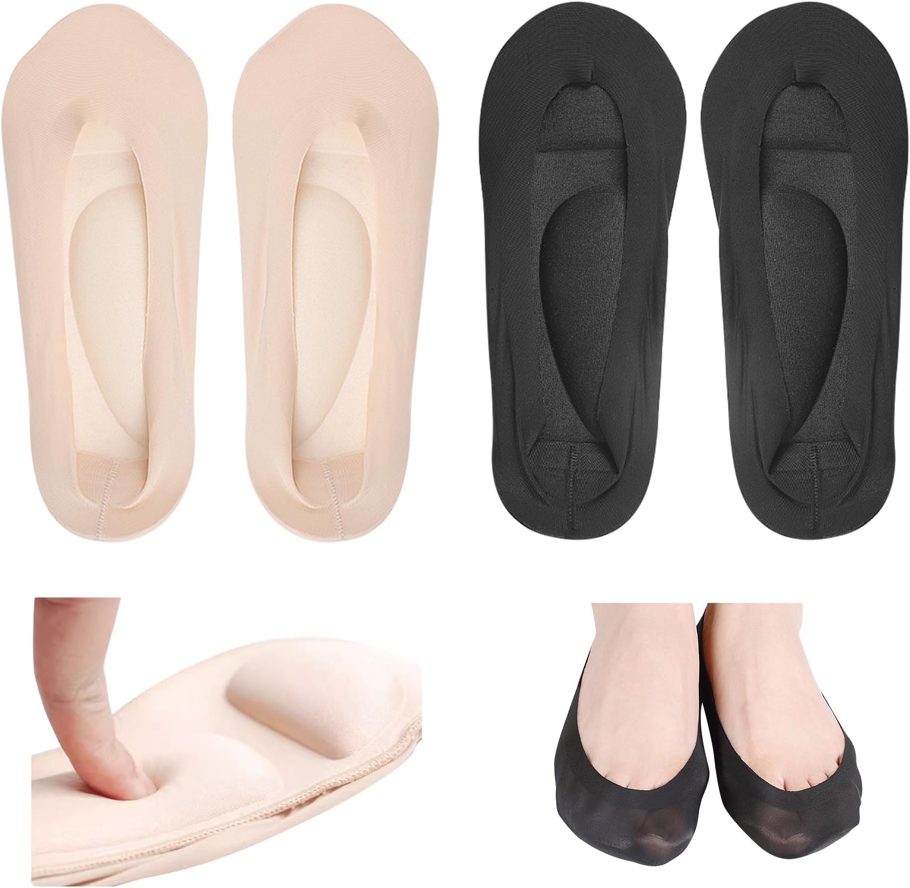 2pairs 3D Ice Silk Arch Support Socks Women No Show Liner Socks Sponge Cushion Non Slip Socks for Woman and Girls