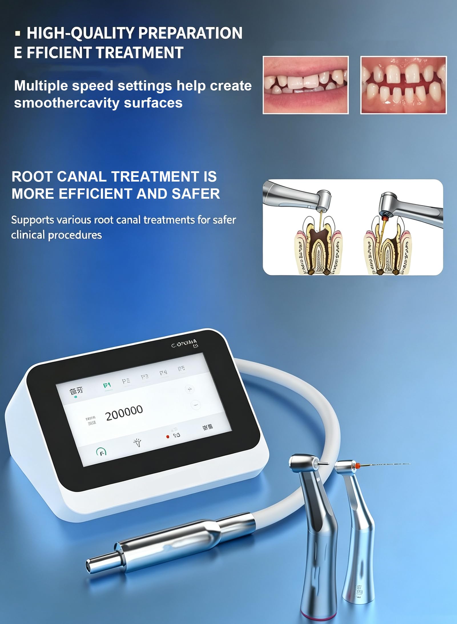 GOURIXIN 2-in-1-Endodontie-Handstück, 5-Zoll-HD-Touchscreen | Dental-Endo-Radar, mehrere Geschwindigkeitsstufen, minimal leiserer Betrieb, für verschiedene Arten von Zahnarztstühlen