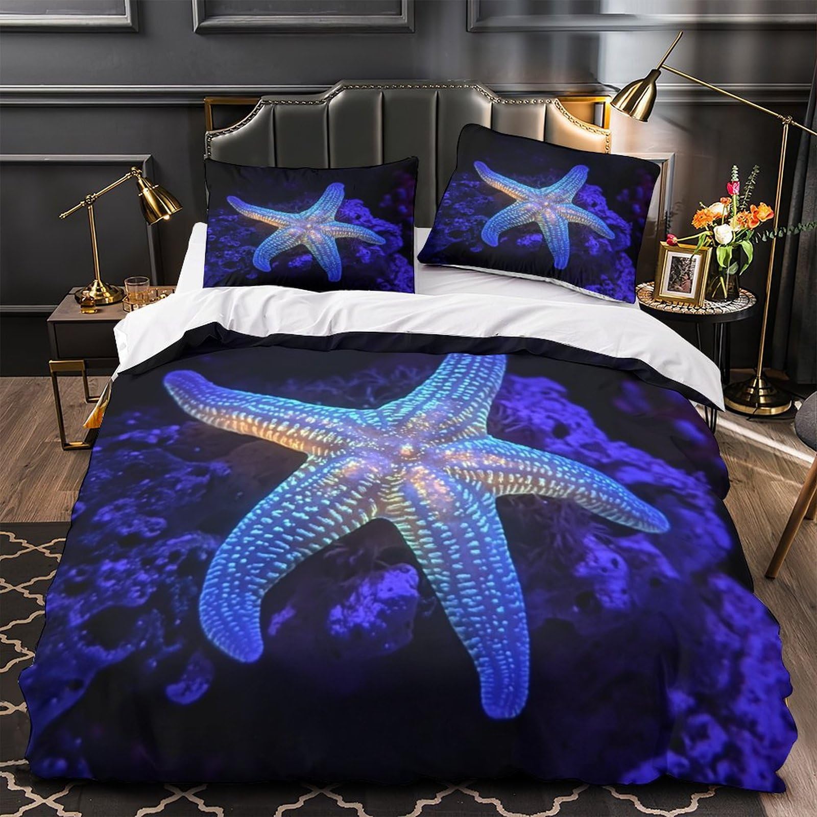 Housse de couette étoile de mer pour déco chambre ado double avec taies d'oreiller
