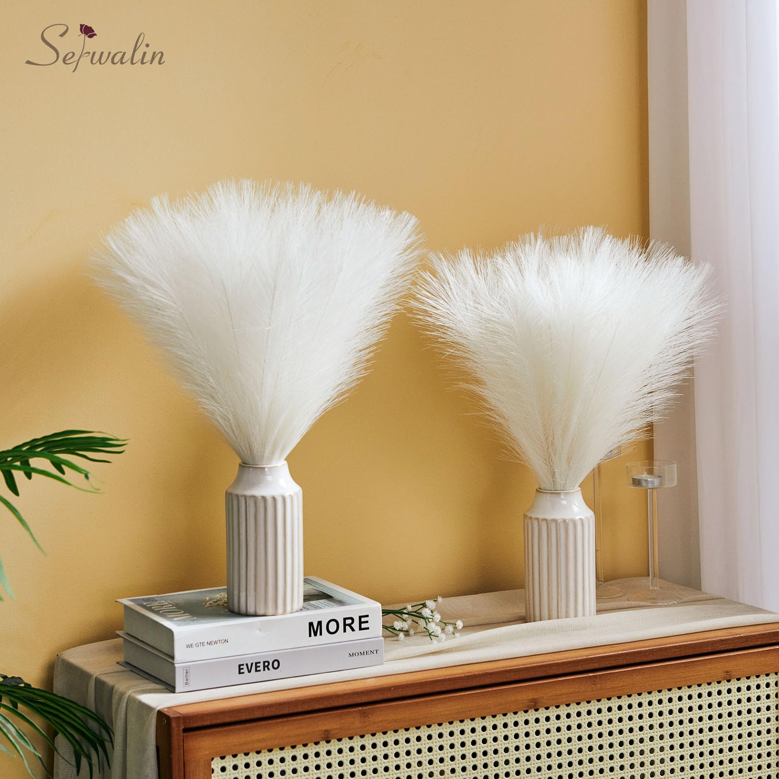 30 Steli Di Erba Della Pampa Sintetica Altezza 61 Cm - Decorazioni Artificiali Boho Per Matrimoni, Centrotavola E Casa, Verde Naturale