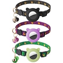 3 Pack Airtag Cat Collars Breakaway Moons Stars Cat Collars with Air Tag Holder and Bells Adjustable Safety Kitten Collars for Girl Boy Cats