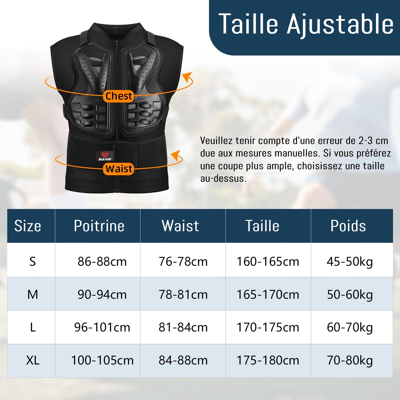 Armure Moto Vélo Dorsale Moto Homme Femme Plastron VTT Pare Pierre Moto Cross Protection Equipement pour Cyclisme Sports Extérieur