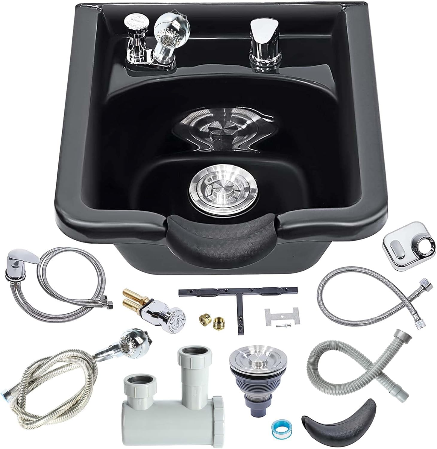 Shampoo Bowl for Salons, Black ABS Plastic Shampoo Sink for Home, Easy to Clean and Install Salon Shampoo Bowls for Hair Stylist