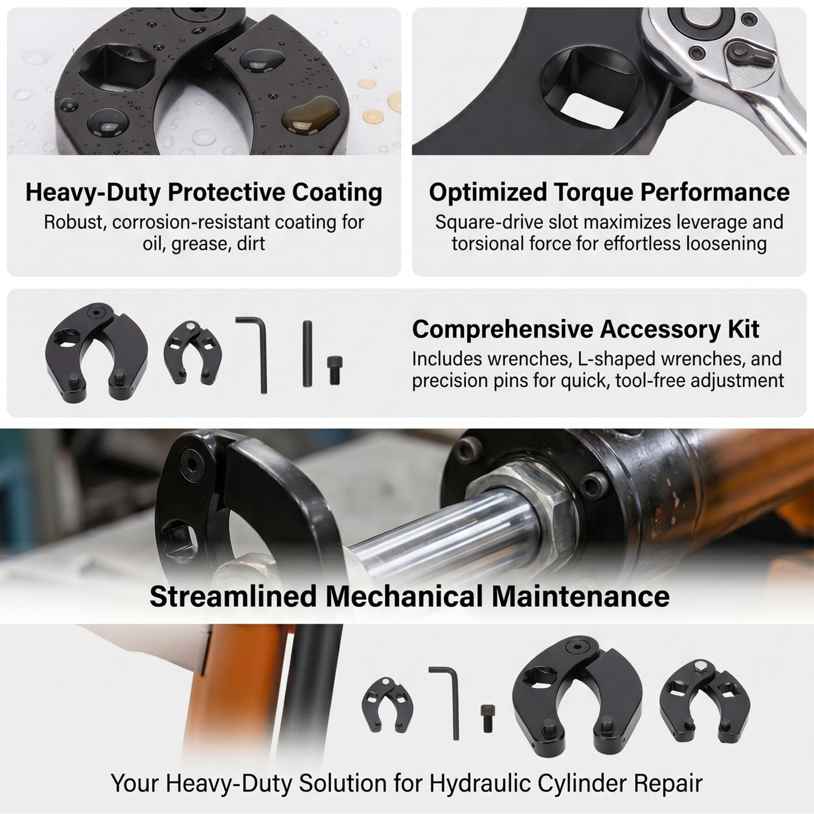 Generic Regulowany Klucz do Nakrętek Dławnic dla Techników Sprzętu Rolniczego Budowlanego Efektywnie Usuwa i Instaluje Nakrętki Dławnic Cylindrów Hydraulicznych Szeroka Kompatybiln