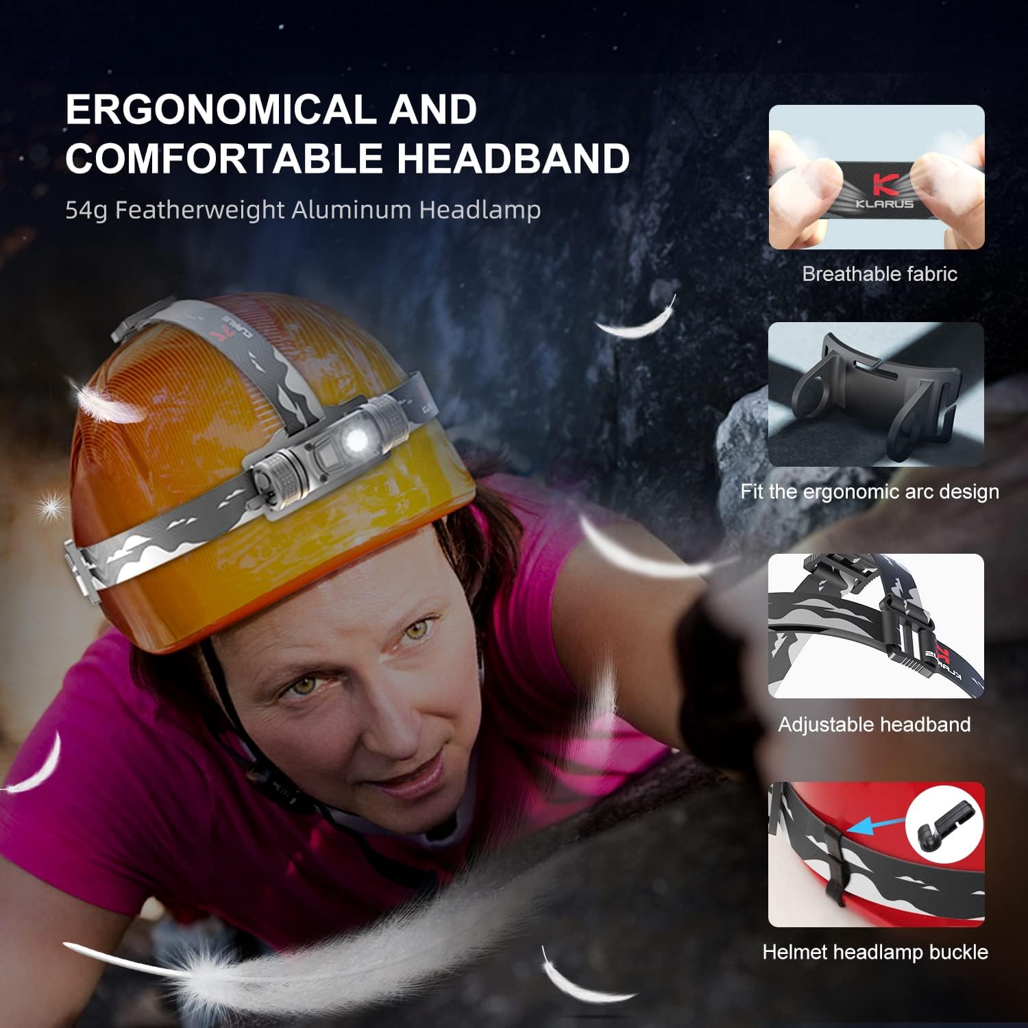 klarus HL1 Headlamp Rechargeable, 1200 Lumens Ultra Bright Head Lamp, Head Light with Breathable Headband and 2600mAh Battery, IPX6 Waterproof Headlight - Hiking & Camping Accessories