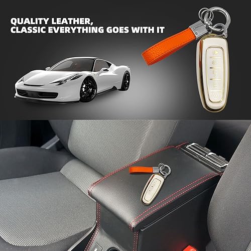 Miniatura 7 de Vrasly Llavero de cuero genuino para automóvil, de piel de microfibra, 3 llaveros, soporte universal para llavero de automóvil, giratorio de 360