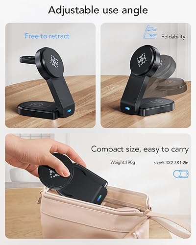 Miniatura 5 de Estación de carga inalámbrica 3 en 1 compatible con Apple, cargador inalámbrico magnético plegable para iPhone 171615141312, Apple Watch Series