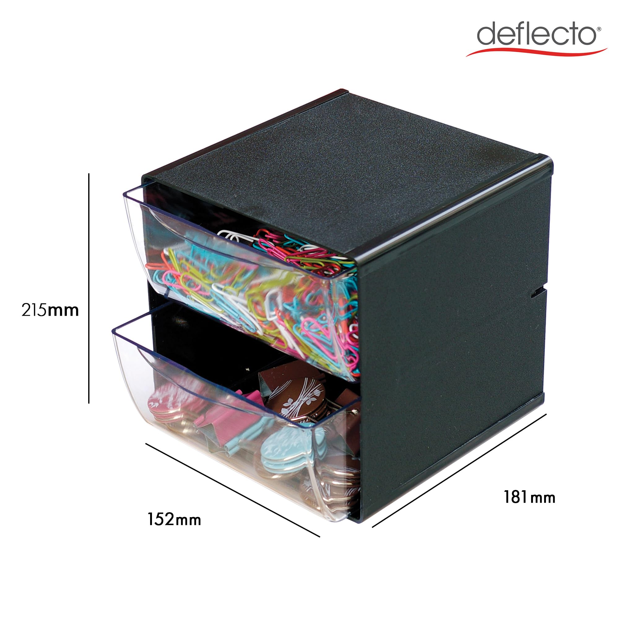 Deflecto Stackable Cube Organizer, 2 Drawers, Black (350104)