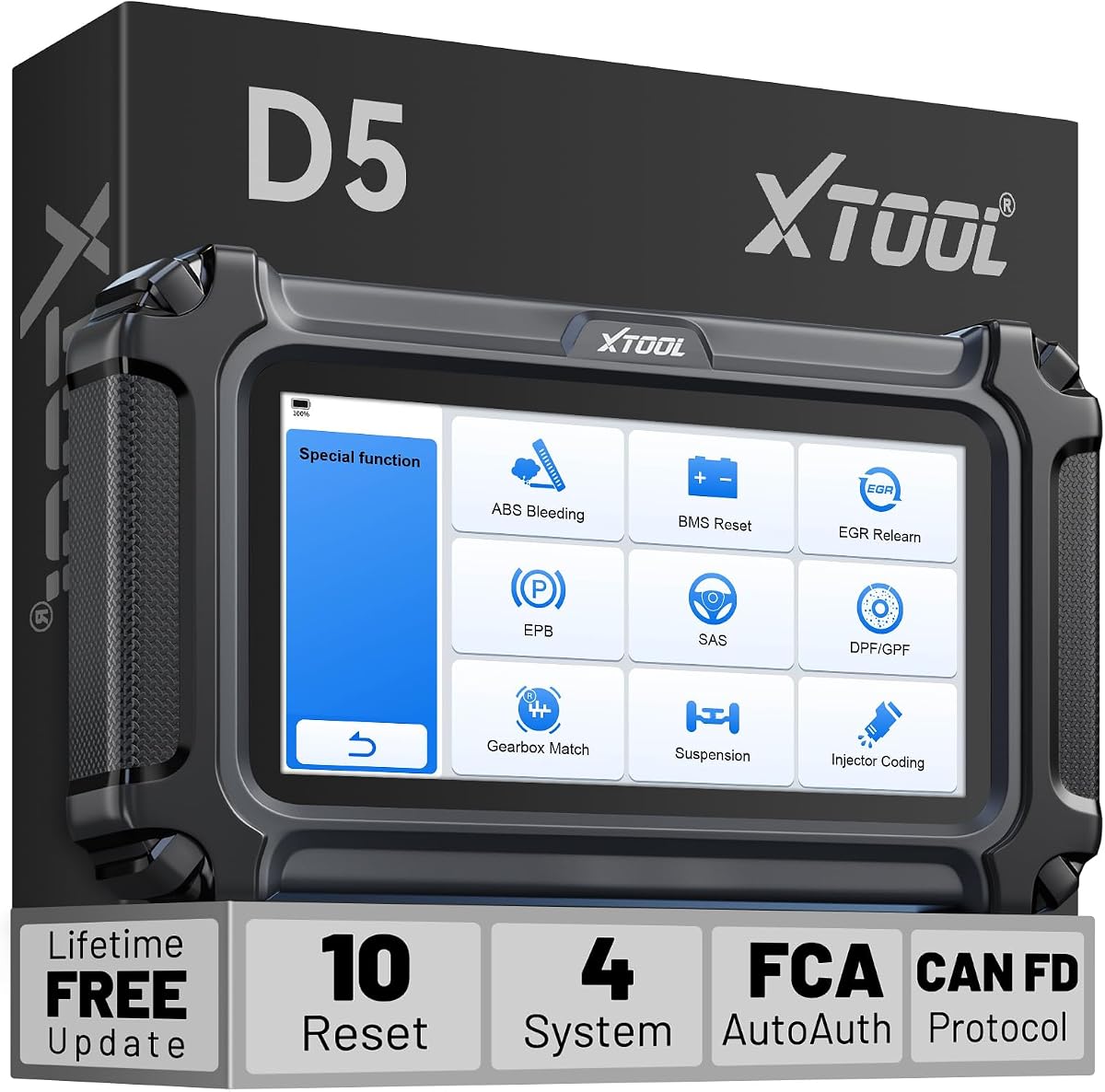 Car Scanner D5 OBD2 Scanner ABS SRS Check Engine Code Reader 10 Reset | Throttle Body Relearn Scan Tool EPB Service ABS Bleed 4 Systems Diagnostic Tool for Car and Truck with Live Data Free Update