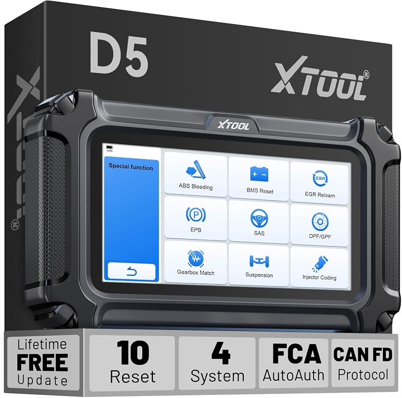 Car Scanner D5 OBD2 Scanner ABS SRS Check Engine Code Reader 10 Reset | Throttle Body Relearn Scan Tool EPB Service ABS Bleed 4 Systems Diagnostic Tool for Car and Truck with Live Data Free Update