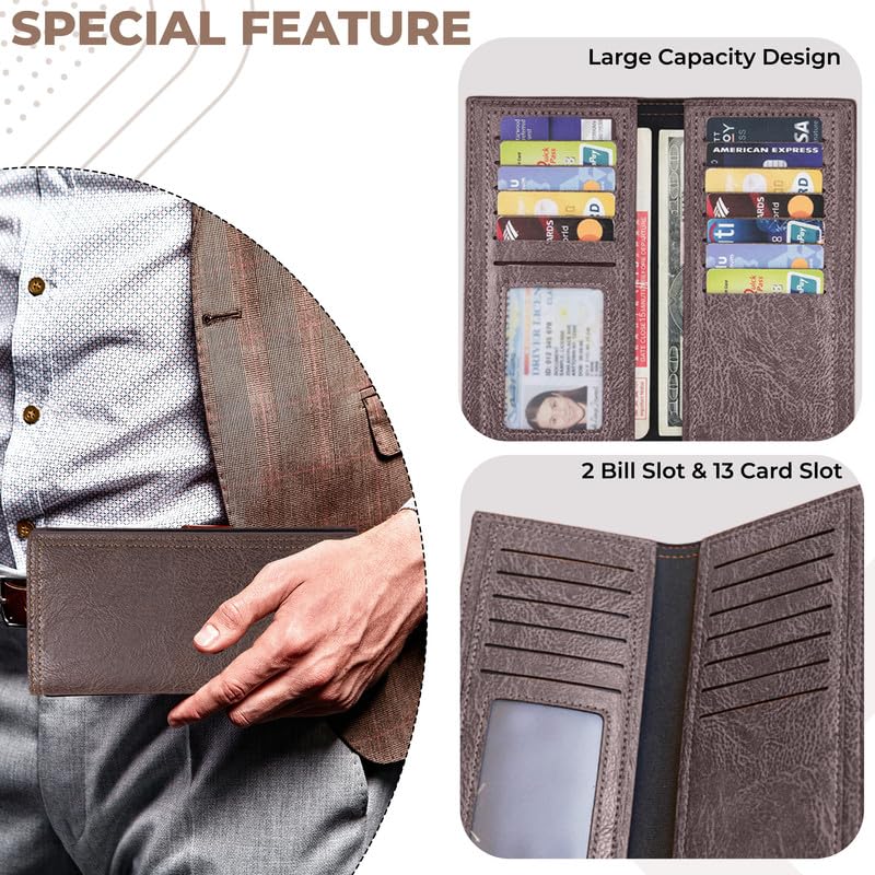 Image of Kraptick Women's Modern Brown Faux Leather Bi-Fold Card Wallet, 2 Compartments, 2 Pockets, Slim and Compact, Magnetic Closure, Unisex Adult