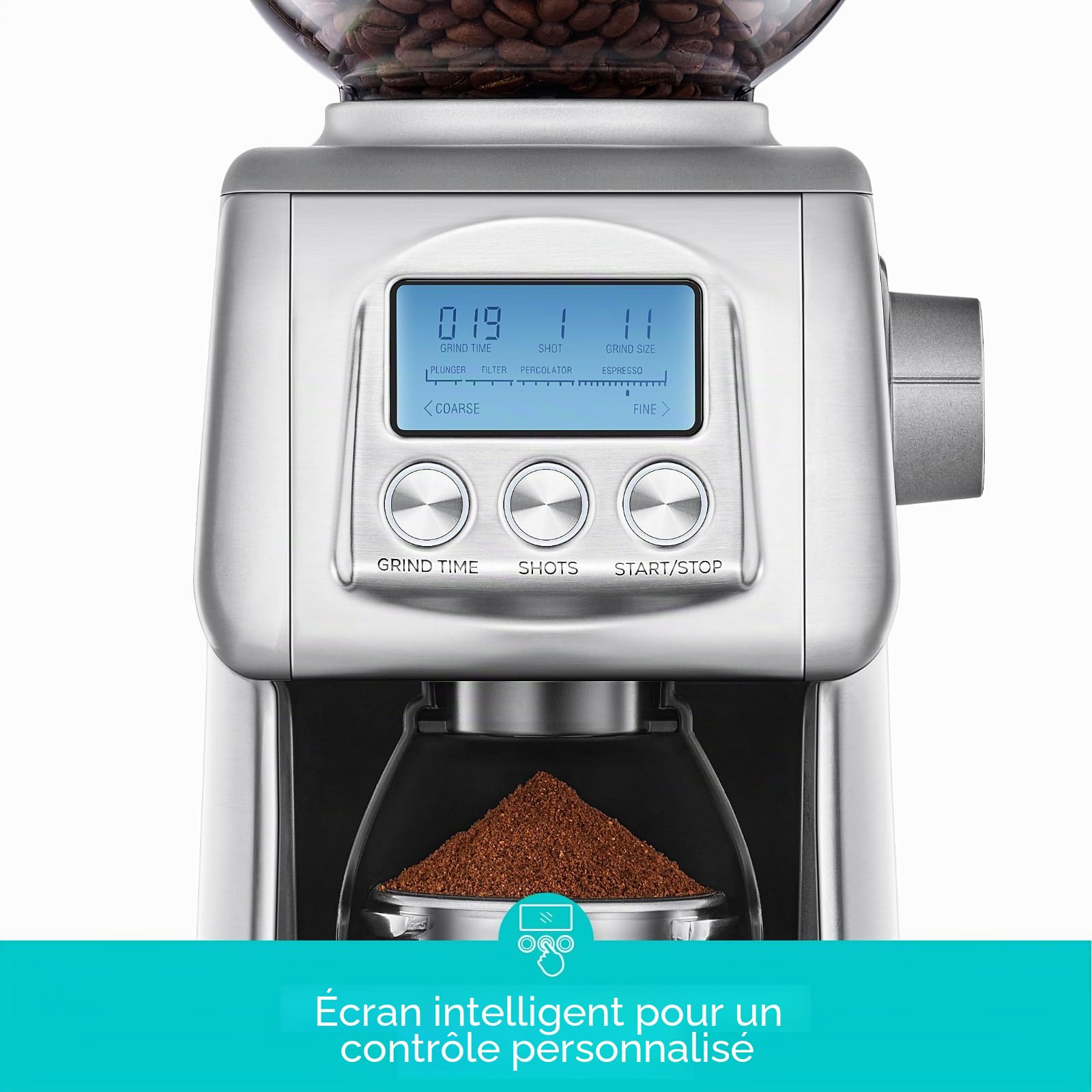 CASABREWS Molinillo à Café Électrique, Broyeur à Grains avec 77 Réglages de Mouture, Écran LCD, Réglage de la Quantité et du Temps, Support Porte-Filtre, Capacidad 400g