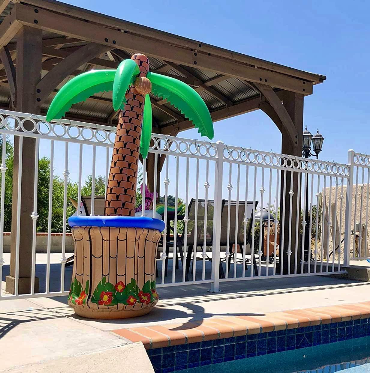 GIFTEXPRESS 72" Inflatable Palm Tree Cooler, Tropical Hawaiian Theme Party Décor, Perfect for Pool Party Summer BBQ Party and Luau Party, 6 Feet Inflatable Bar Cooler for Tropical Party Decorations