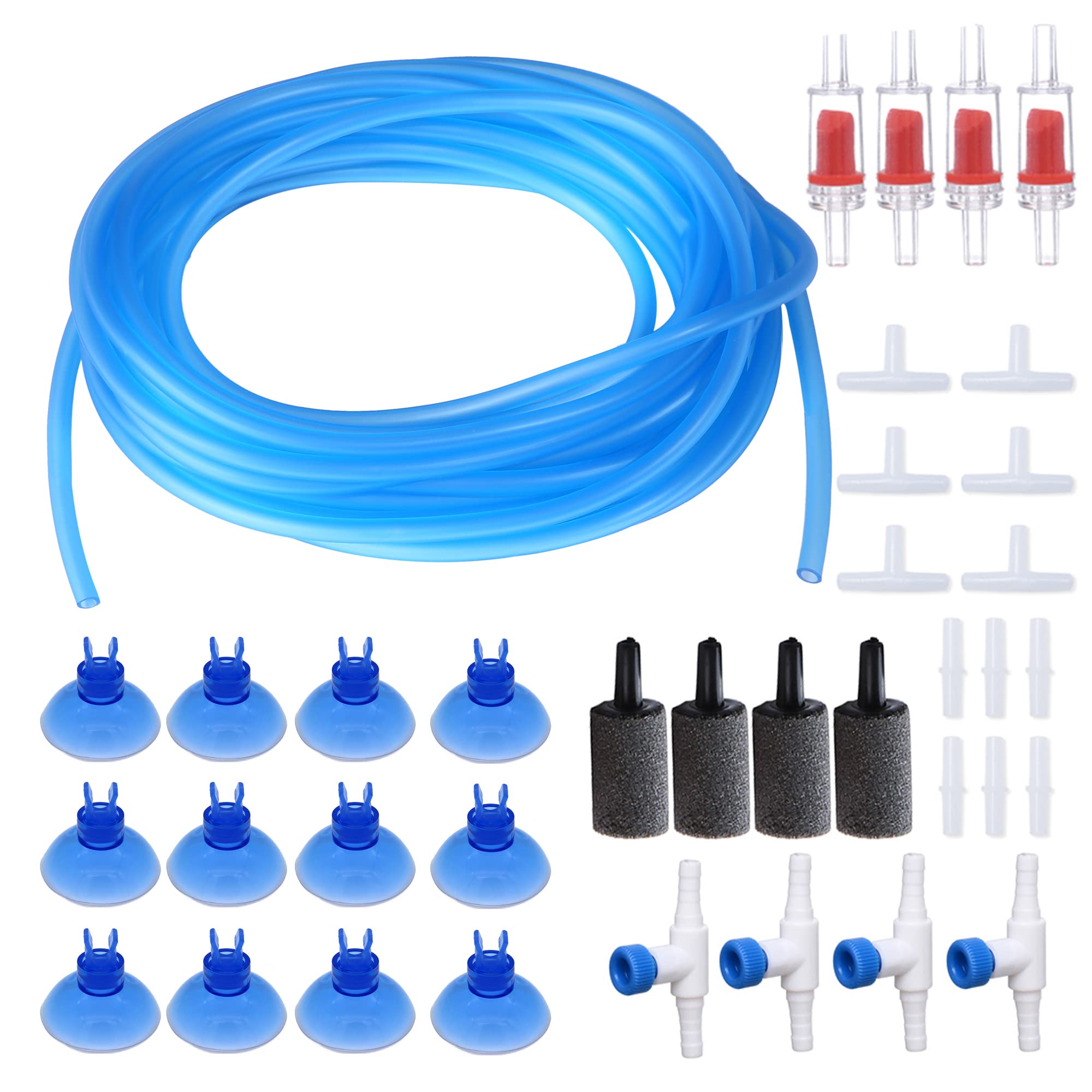 ALEGI 25 Feet 3/16 Inch Standard Airline Tubing with Air Stones, Check Valves, Control Valve and Connectors Air Pump Accessories Kit (Blue)