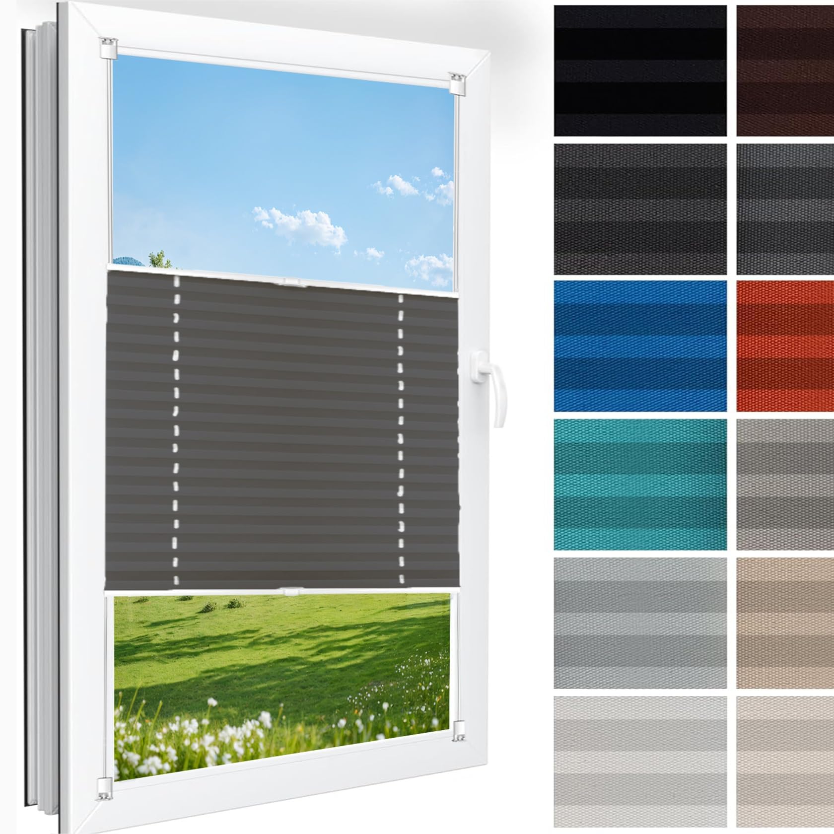 Stick on Blinds for Windows with Clips 20 x 50 cm (W x H), Self-Adhesive Non-Woven, Crumpled Effect, Self Adhesive Pleated Paper Blinds, Pleated Window Blinds, for Window Door, Light Grey