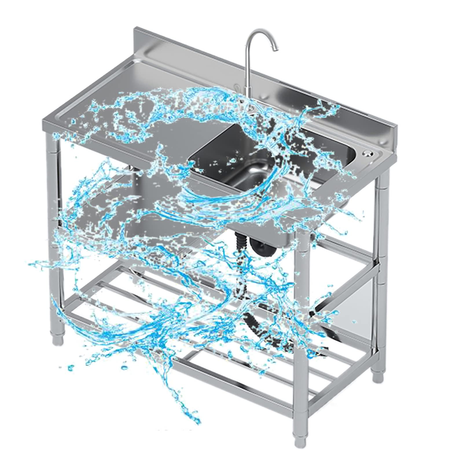 ZXGRfdefa stainless steel sink, Sink with Faucet and Drainer Unit Workbench for Outdoor Indoor Garage Laundry/Utility Room