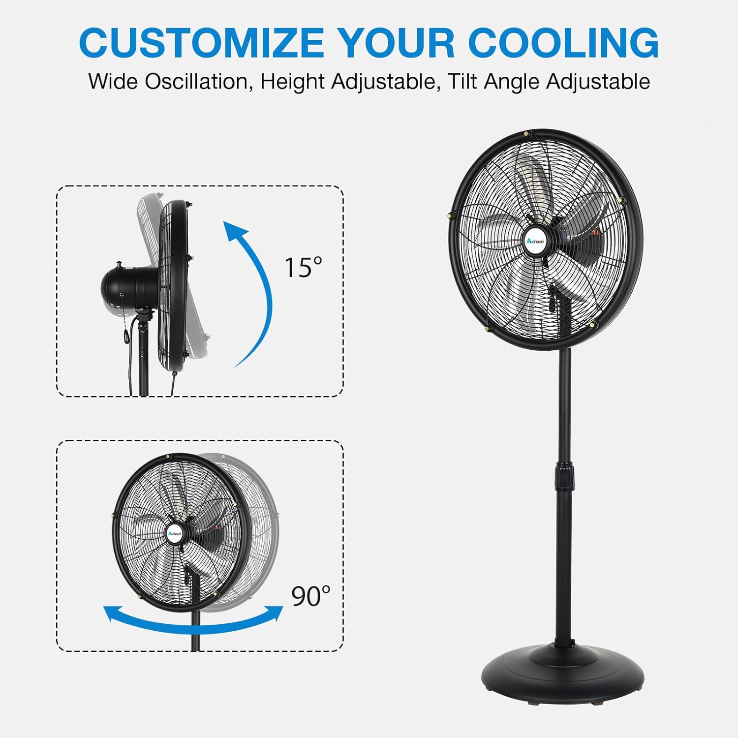 18" Oscillating High-Velocity Outdoor Pedestal Misting Fan, 3-Speed Patio Fans for Outside, Adjustable Height, 120° Oscillation, Waterproof, Industrial Fan for Outdoor