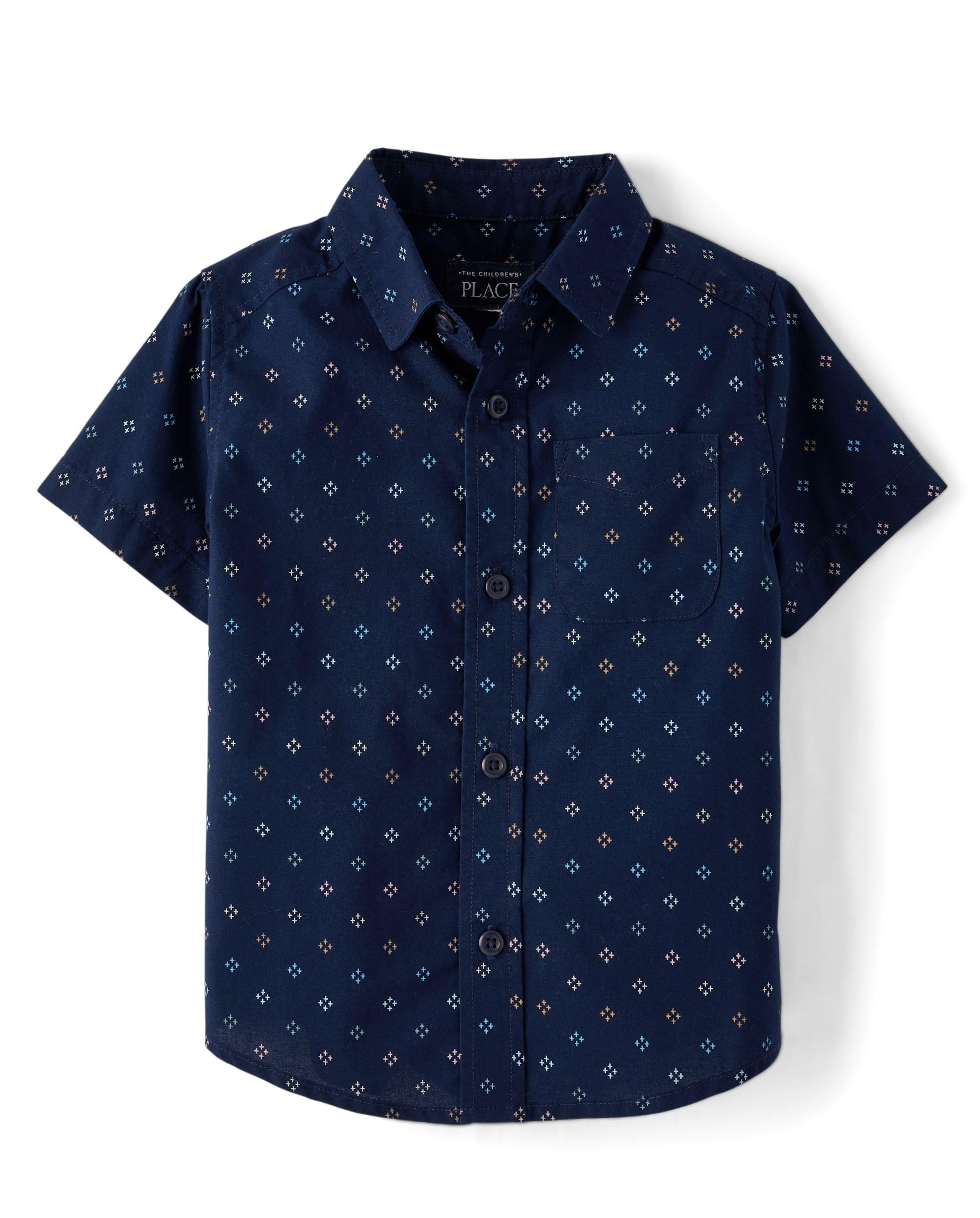 Photo 1 of The Children's Place,Baby Boys,and Toddler Poplin Short Sleeve Button Down Shirt,Tidal,9 Months,12 Months